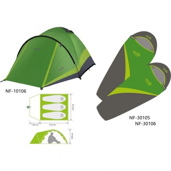 Комплект NORFIN: палатка 3-х мест. PERCH 3 NF + 2 спальных мешка-одеяла SCANDIC