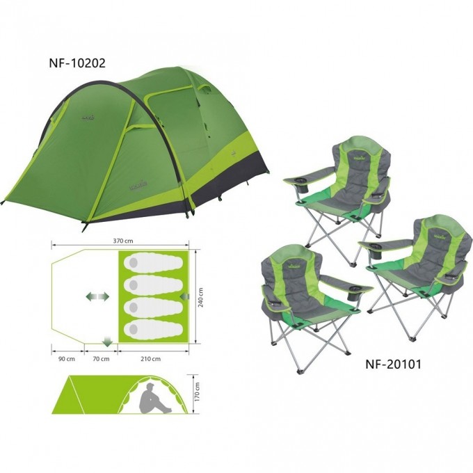 Комплект NORFIN: палатка 4-х местная RUDD 3+1 NF + 3 складных кресла RAUMA NF-10202K1